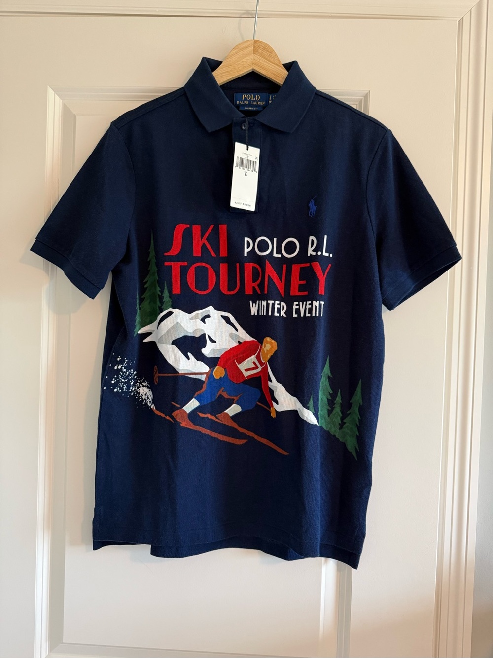 Polo Ralph Lauren Navy Skier Print On Mountains Classic Fit Size S NWT
